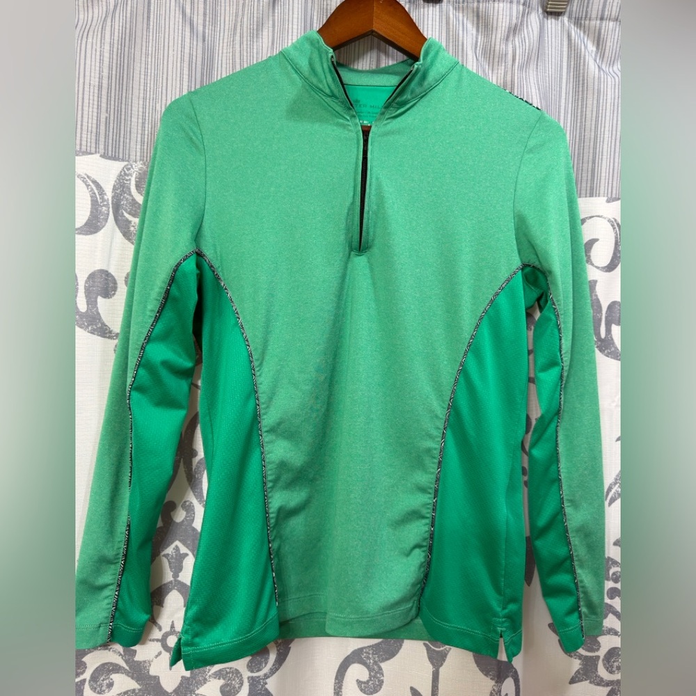 Peter Millar $165 Perth Performance Women's Quarter-Zip Green Pullover Sz S EUC